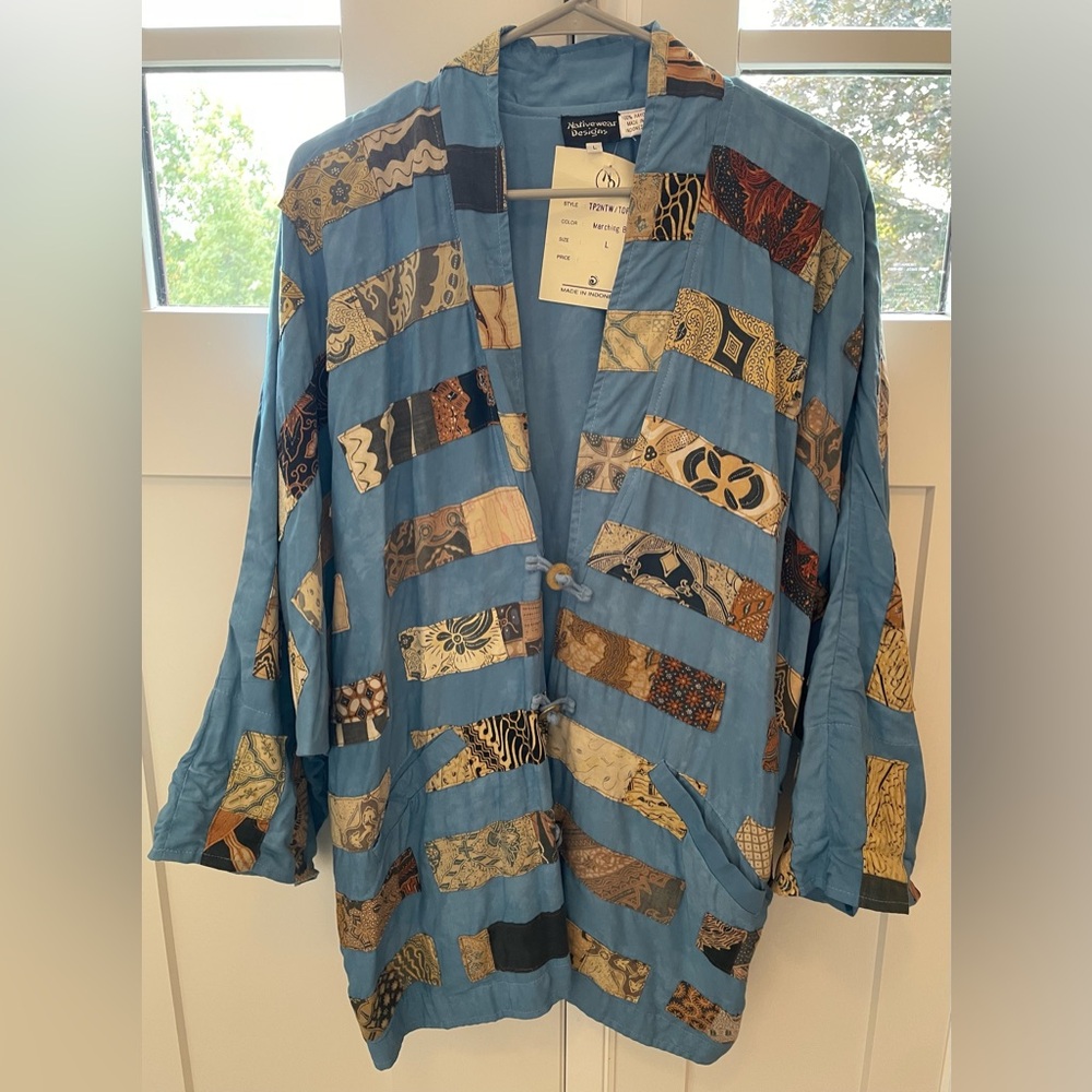 Vintage Nwt Patchwork Jacket Blue Large Nativewea… - image 1